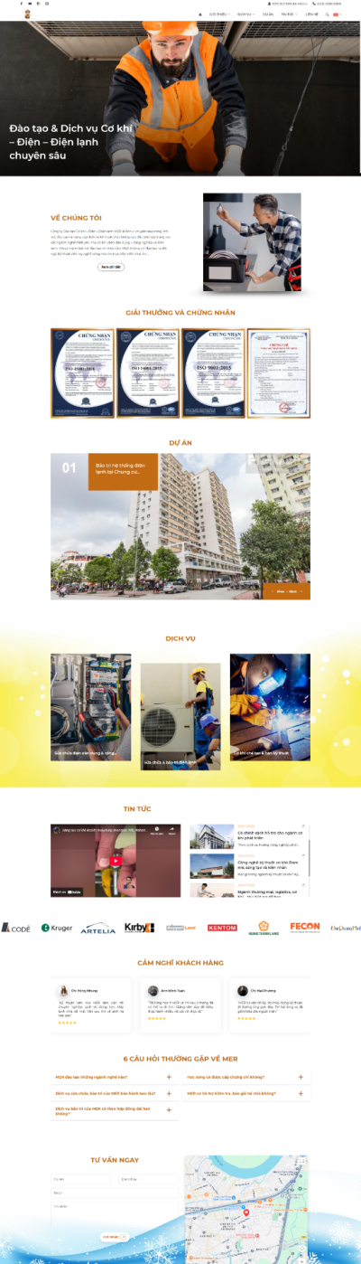 Website cho công ty Đào tạo Cơ khí - Điện - Điện lạnh EFT-MER